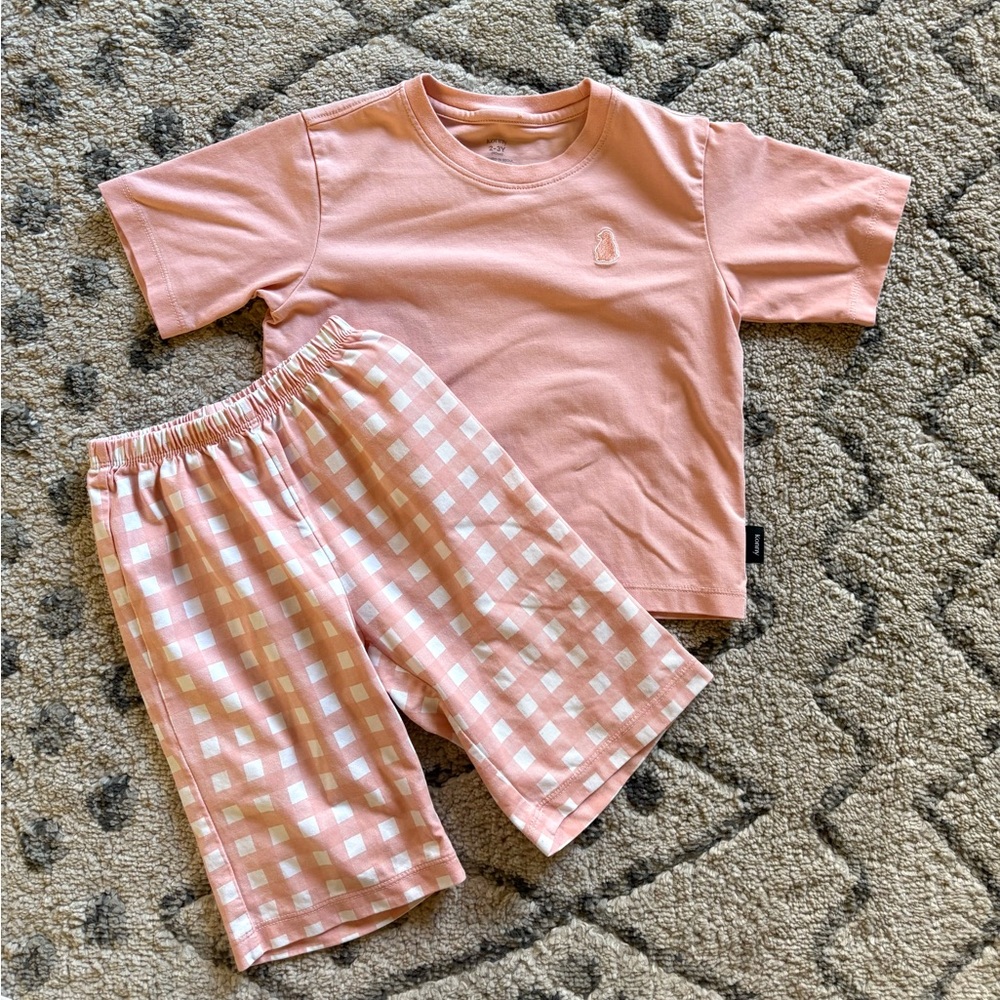 Konny pink checkered tee and shorts set